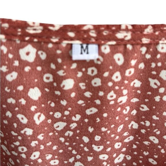 Rust Red Printed Ruffle Mini Dress - Size M - Picture 4 of 11